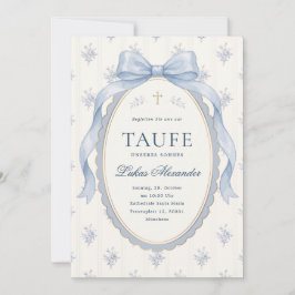 Invitación Elegante Bow de Toile Floral Azul para Bautizo de 