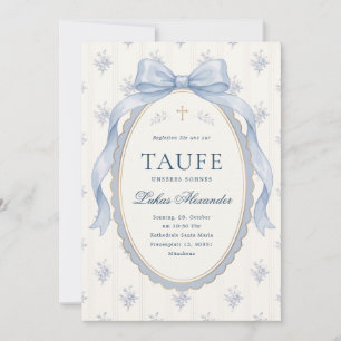 Invitación Elegante Bow de Toile Floral Azul para Bautizo de