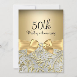 Invitación Elegante Bow Gold Floral Swirl 50 Aniversario