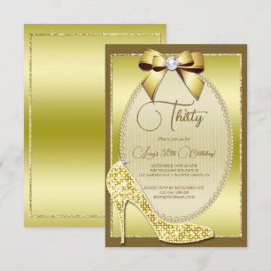 Invitación Elegante Bow Gold Jeweld & Stiletto Cumpleaños