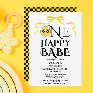 Invitación Elegante Bow One Happy Babe Chicas First Birday