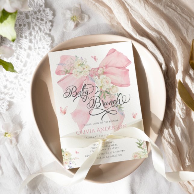 Invitación Elegante Bow Rosa Baby Brunch Baby Shower (Subido por el creador)