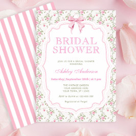 Invitación Elegante Bow Rosa Coquette Bridal Shower Invitació