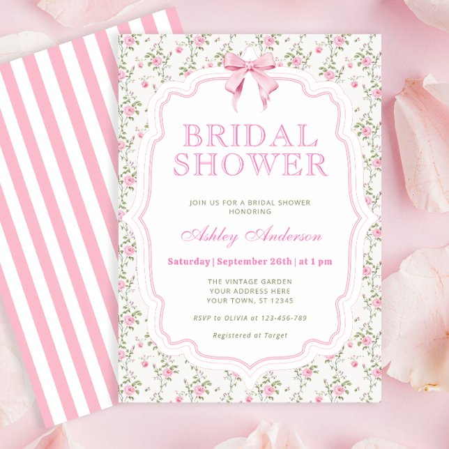 Invitación Elegante Bow Rosa Coquette Bridal Shower Invitació (Subido por el creador)