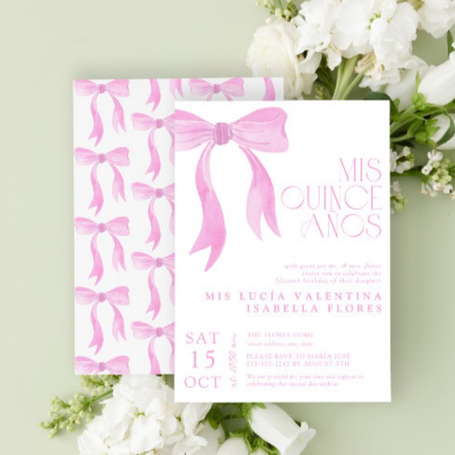 Invitación Elegante Bow Rosa Mis Quince Años Quinceañera (Subido por el creador)