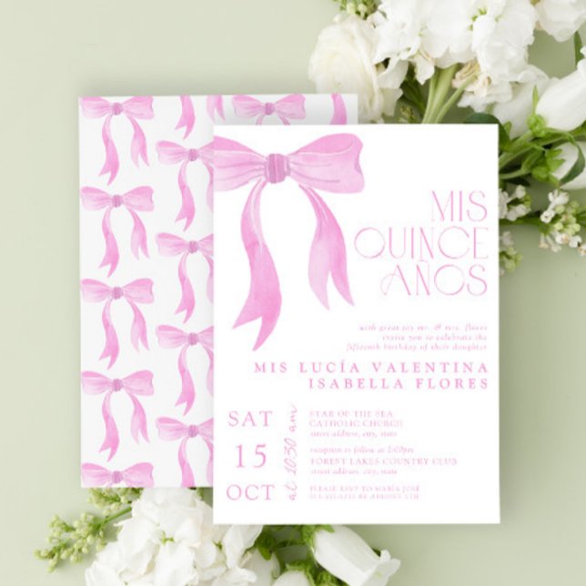 Invitación Elegante Bow Rosa Mis Quince Años Quinceañera (Subido por el creador)