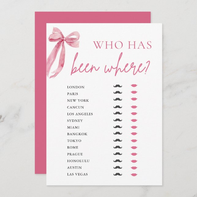 Invitación Elegante Bow Rosa Moderno Que Ha Estado Donde Juga (Anverso / Reverso)