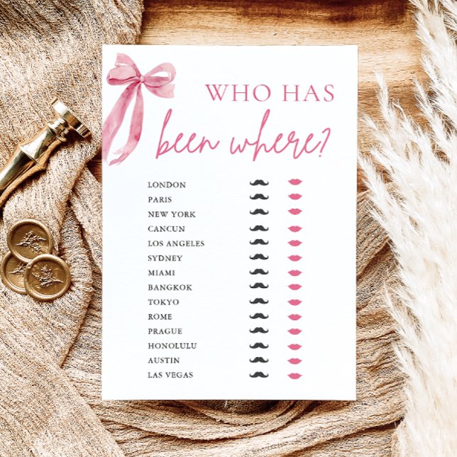 Invitación Elegante Bow Rosa Moderno Que Ha Estado Donde Juga (Elegant Modern Pink Bow Who Has Been Where Game)