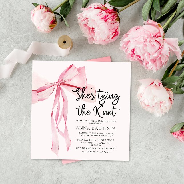 Invitación Elegante Bow Rosa Que Amarra La Ducha Bridal Knot (Subido por el creador)