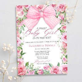 Invitación Elegante Bow Rosa y Rosas Chica de Coquette Baby S
