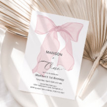 Elegante Bow Rosado Primer Cumpleaños