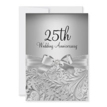 Elegante Bow Silver Floral Swirl 25 Aniversario