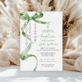 Invitación Elegante Bow Verde Masaje y Bautismo Rosario