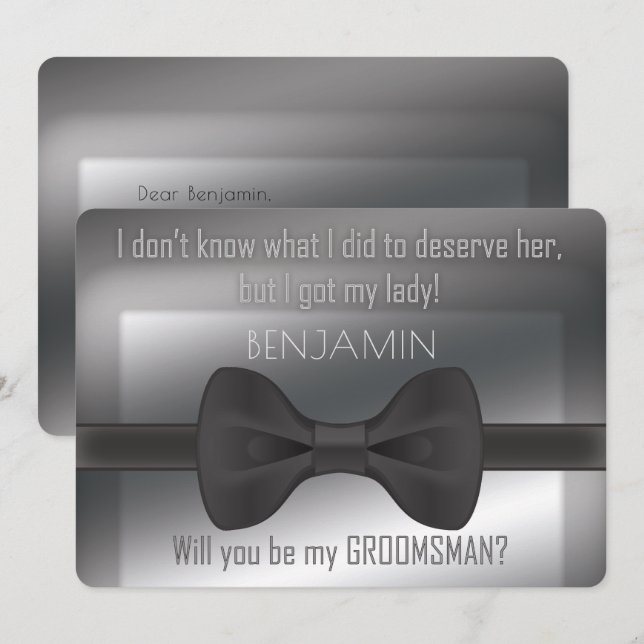 Invitación Elegante Bowtie Serás Mi Groomsman (Anverso / Reverso)