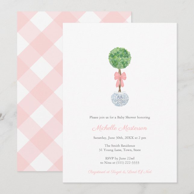 Invitación Elegante Boxwood Ginger Jar Little Girl Baby Showe (Anverso / Reverso)