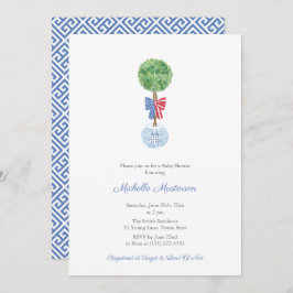 Invitación Elegante Boxwood Red Blue Bow Boy Baby Shower Fies