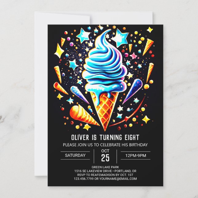 Invitación Elegante Boys Digital Boy Ice Cream Cumpleaños (Anverso)