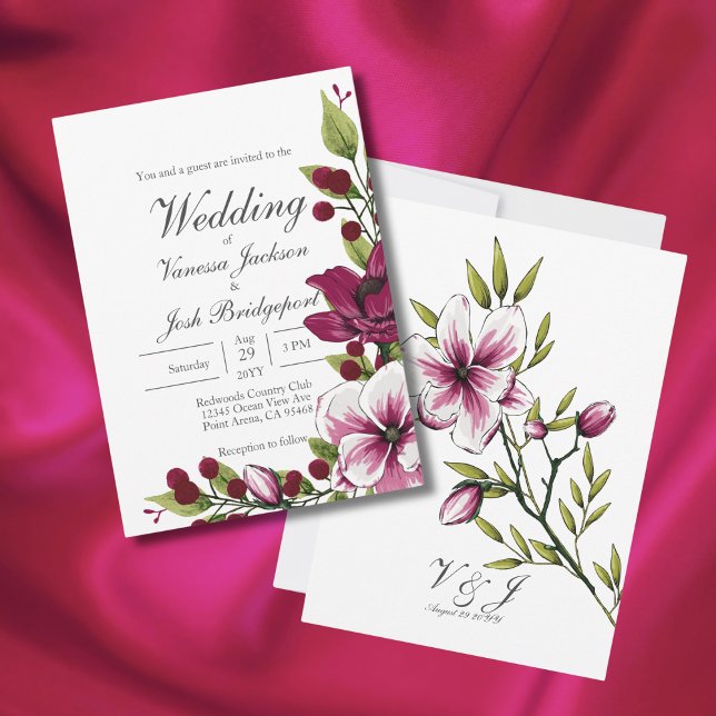 Invitación Elegante Boysenberry Floral Vibrante Boda Verde (Subido por el creador)