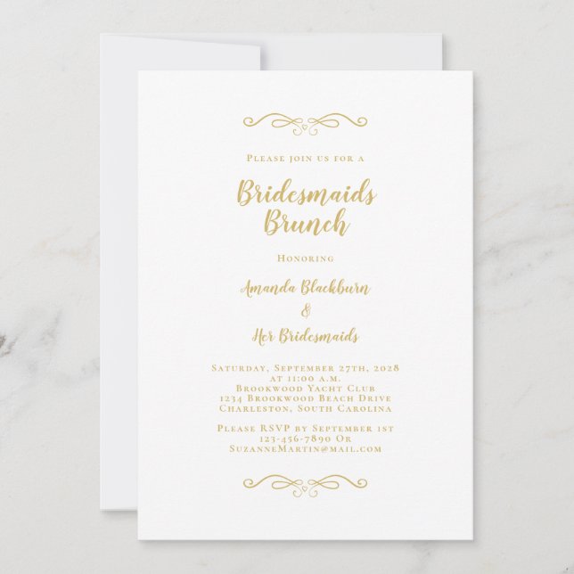 Invitación Elegante Bridal Brunch Bridesmaids Luncheon Gold (Anverso)