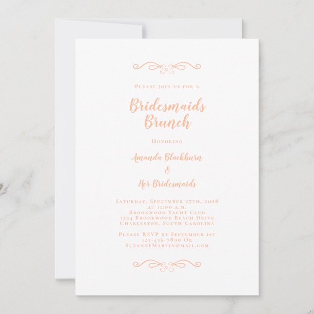 Invitación Elegante Bridal Brunch Bridesmaids Trendy Peach (Anverso)