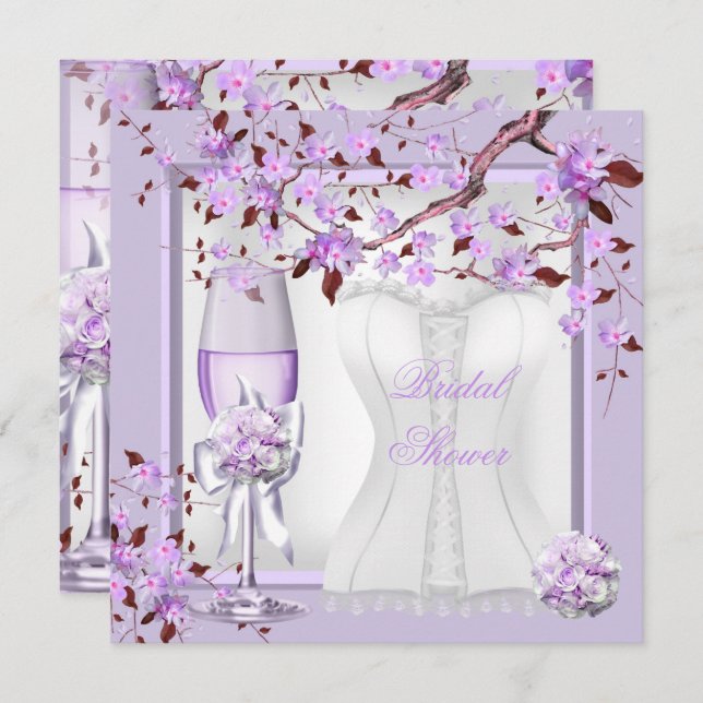Invitación Elegante Bridal Ducha Lavanda Lilac púrpura 4b (Anverso / Reverso)