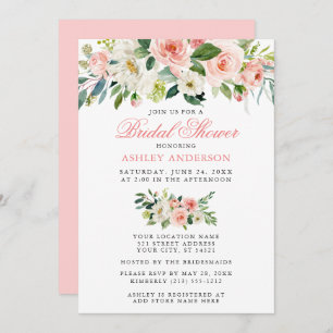Invitación Elegante Bridal Shower acuarela Floral Rosa