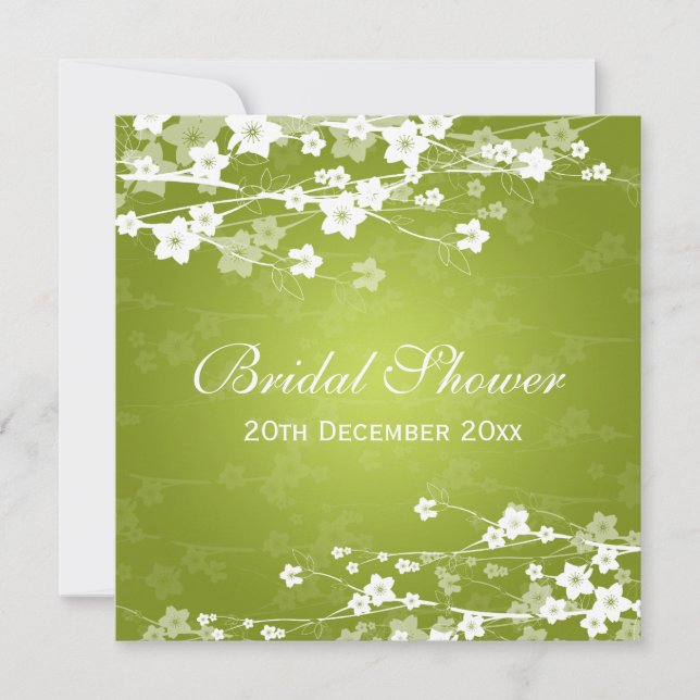 Invitación Elegante Bridal Shower Cherry Blossom Lime Green (Anverso)