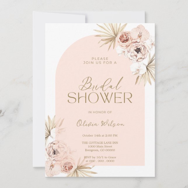 Invitación Elegante bridal  shower con flores de Boho (Anverso)