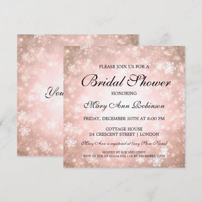 Invitación Elegante Bridal Shower Copper Winter Wonderland (Anverso / Reverso)