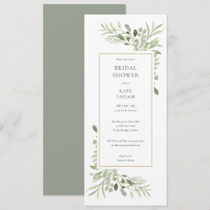 Invitación Elegante Bridal Shower de Acuarela Verde