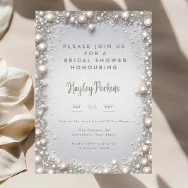 Invitación Elegante Bridal Shower Editable de Diamantes y Per