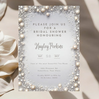 Invitación Elegante Bridal Shower Editable de Diamantes y Per