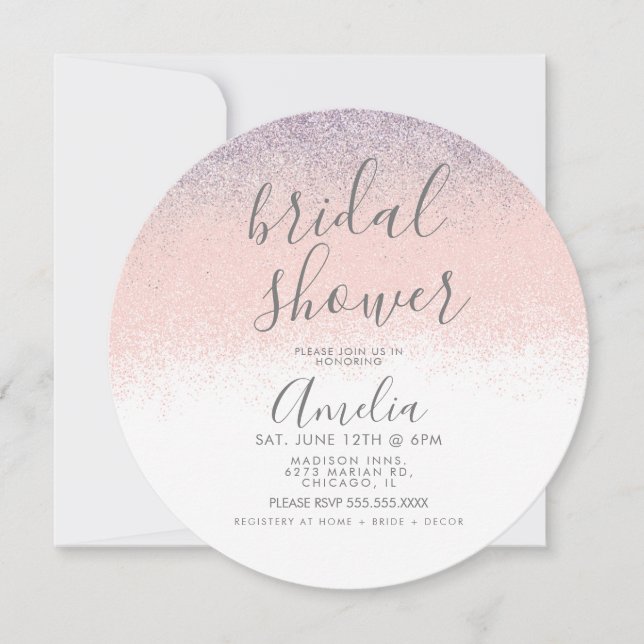 Invitación Elegante Bridal Shower Faux Ombré Purpurina Pink (Anverso)