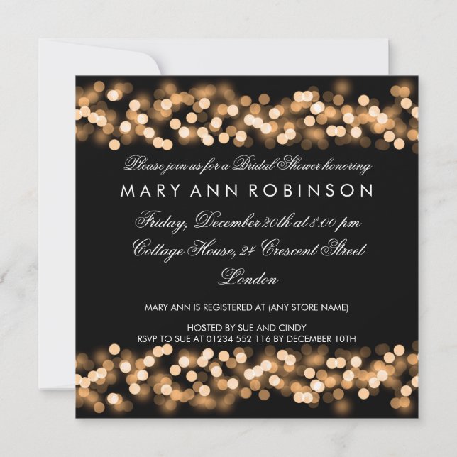 Invitación Elegante Bridal Shower Gold Hollywood Glam (Anverso)