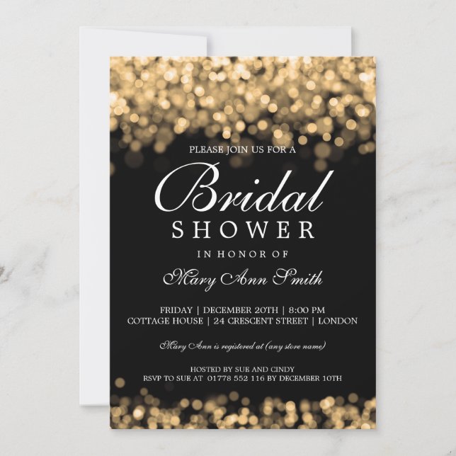 Invitación Elegante Bridal Shower Gold Lights (Anverso)