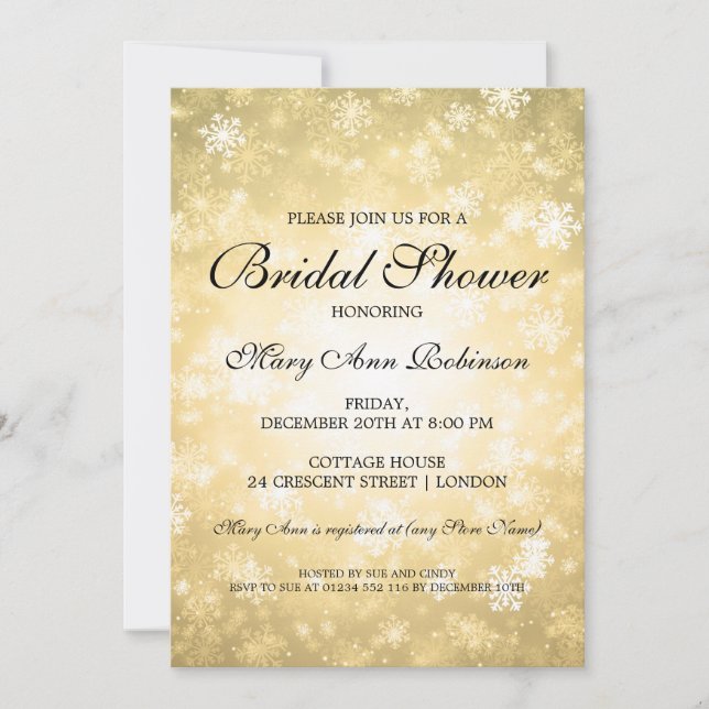 Invitación Elegante Bridal Shower Gold Winter Wonderland (Anverso)