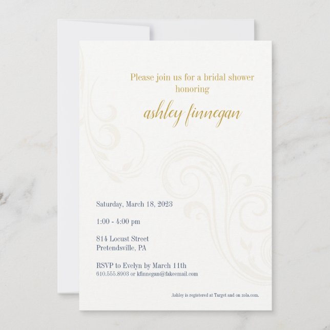 Invitación Elegante Bridal Shower Invite, Oro (Anverso)