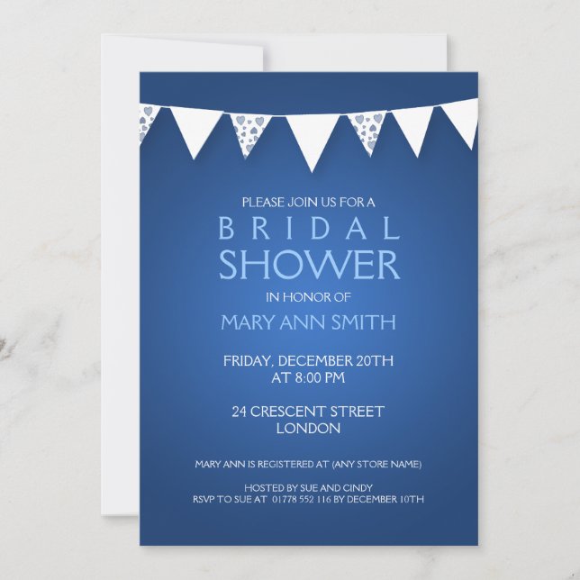 Invitación Elegante Bridal Shower Love Bunting Blue (Anverso)
