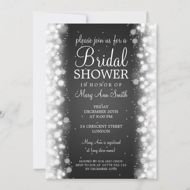 Invitación Elegante Bridal Shower Magic Sparkle Black (Anverso)