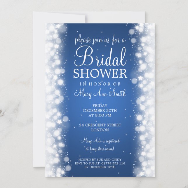 Invitación Elegante Bridal Shower Magic Sparkle Blue (Anverso)