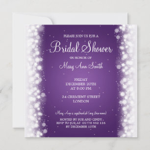 Invitación Elegante Bridal Shower Magic Sparkle Purple