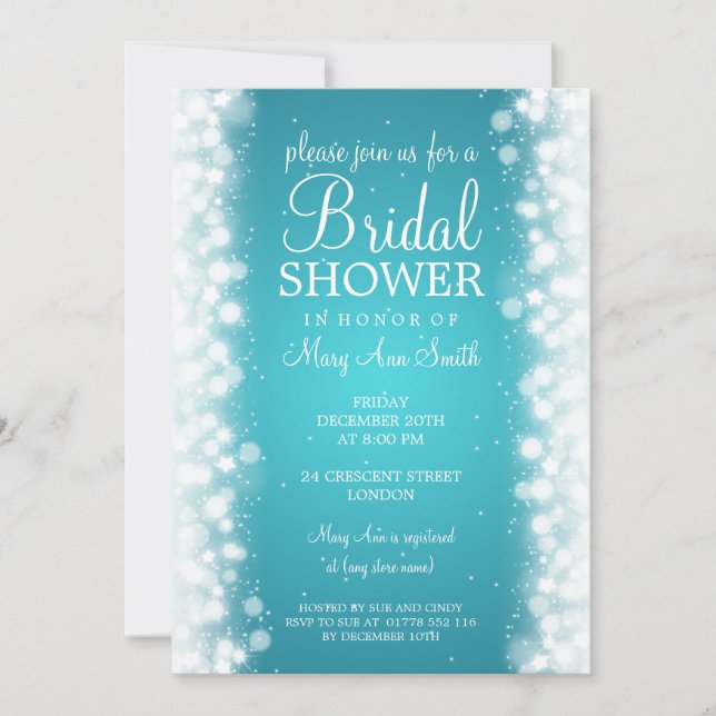 Invitación Elegante Bridal Shower Magic Sparkle Turquoise (Anverso)