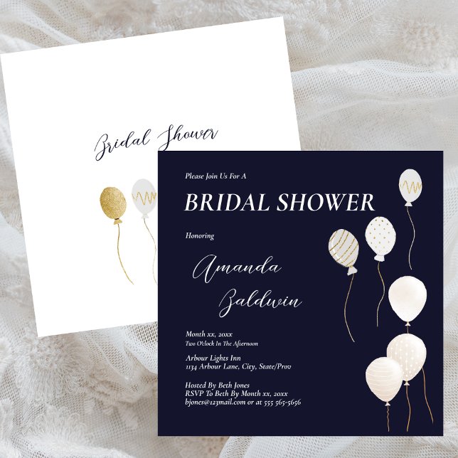 Invitación Elegante Bridal Shower Navy Blanco (Elegant Bridal Shower Navy White Invitation)