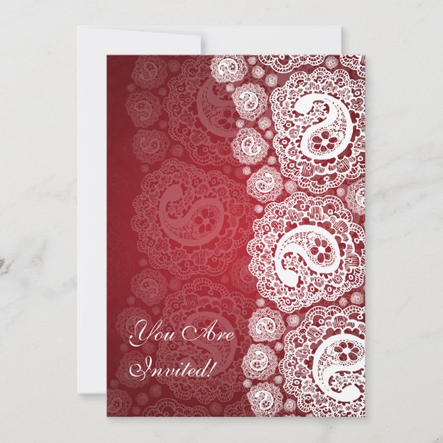 Invitación Elegante Bridal Shower Paisley Lace Rojo (Anverso)