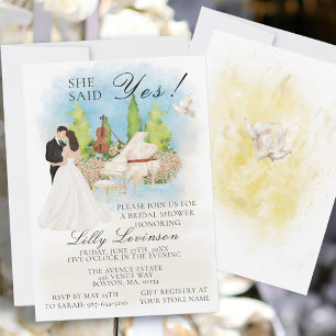 Invitación Elegante Bridal Shower Piano Violin Dijo Que Sí!