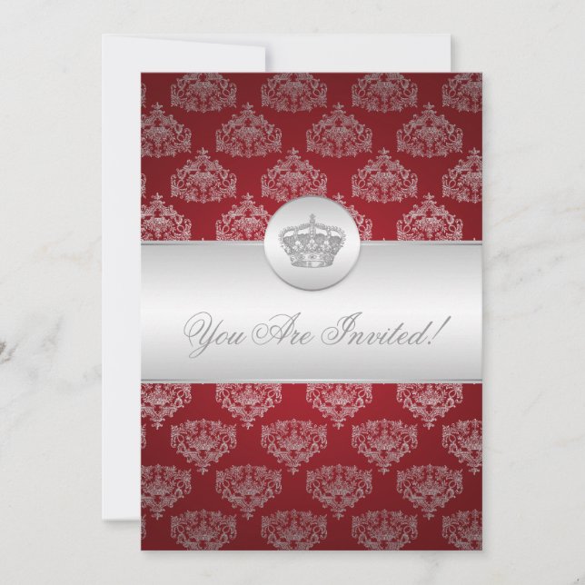 Invitación Elegante Bridal Shower Royal Crown Red (Anverso)