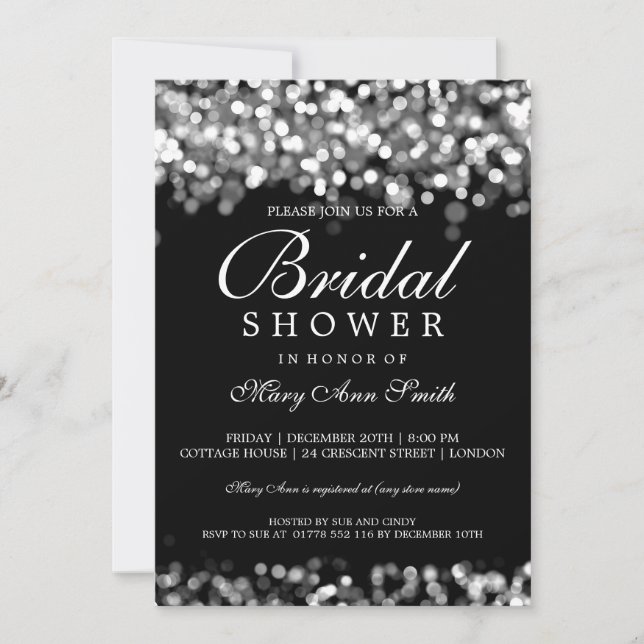 Invitación Elegante Bridal Shower Silver Luces (Anverso)
