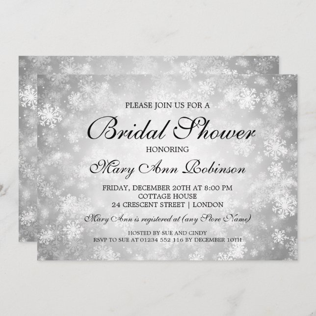 Invitación Elegante Bridal Shower Silver Winter Wonderland (Anverso / Reverso)