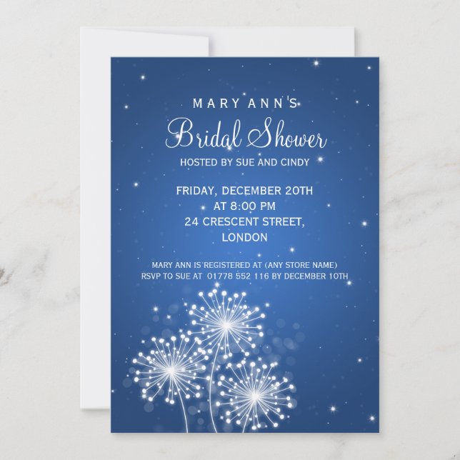 Invitación Elegante Bridal Shower Summer Sparkle Sapphire Azu (Anverso)