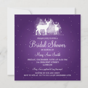 Invitación Elegante Bridal Shower Winter Deer Sparkle Purple